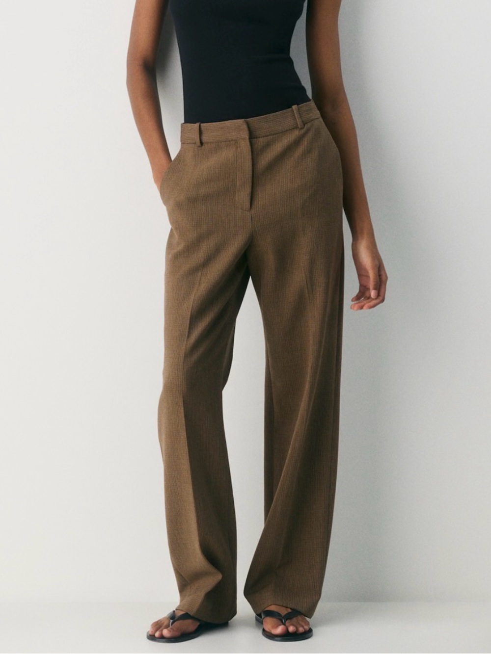 Babaton Agency Pant Houndstooth High Rise Wide Leg Pants in Brown Size 00
